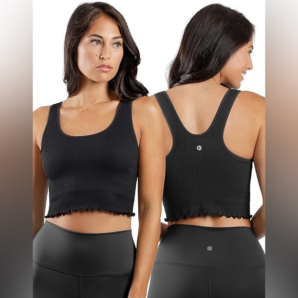90 Degree By Reflex Tops - 90 Degrees byreflex scalloped cropped Razorback tank top w built-in sports bra